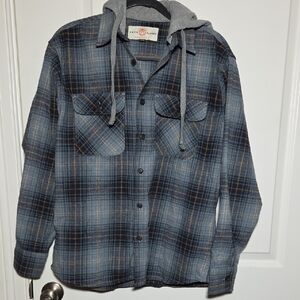 Free Planet Oversized Gray and Blue Plaid Shacket Mens Size Small